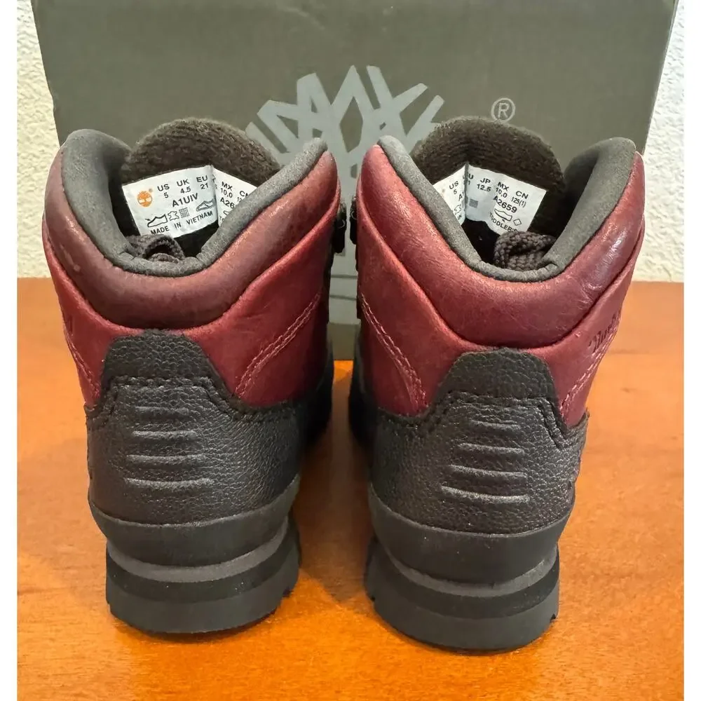 Timberland Toddler Leather Boots Size 5 Burgundy Black - New in Box